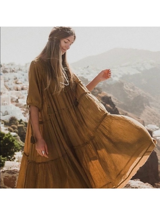 Free People Dresses & Skirts - Free People Celestial Skies Tuscan Fields Midi Dress Cotton Bohemian Tiered M